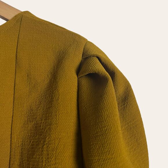 Amour Vert Nadja Mustard Yellow Square Neck Button Front Cropped Peplum Top M - Picture 9 of 13